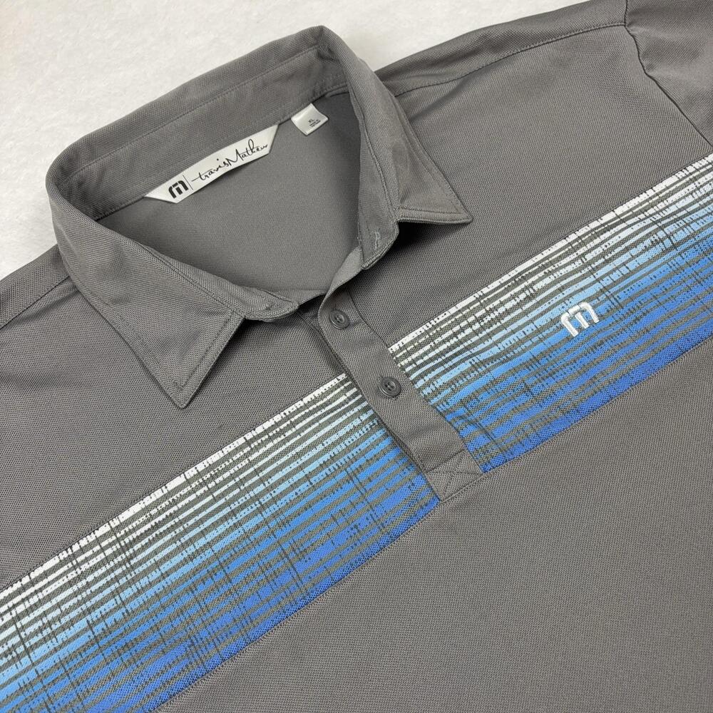 TravisMathew Short Sleeve Polo Shirt Mens XL Gray Polyester Spandex Stretch